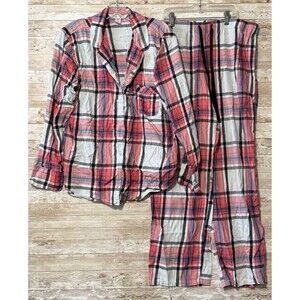 Victorias Secret Womens Pj Set Pajamas Sz Large Pink Blue Red Plaid Flannel
